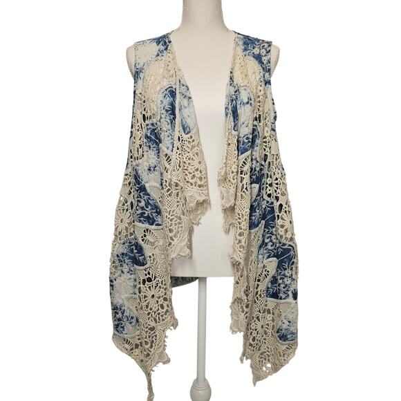 Chico's Jackets & Blazers - Chicos Hippie Tie Dye Blue Boho Lace Embroidered Festival Open Vest Size‎ Large